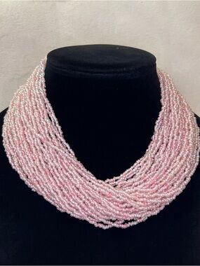 Pink Multi-Strand Glass Seed Bead Necklace